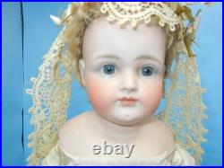 Antique German Bisque Doll Closed Mouth Shoulder Head #7 Gusset Kid Leather 18