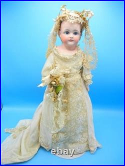 Antique German Bisque Doll Closed Mouth Shoulder Head #7 Gusset Kid Leather 18