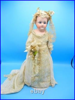 Antique German Bisque Doll Closed Mouth Shoulder Head #7 Gusset Kid Leather 18