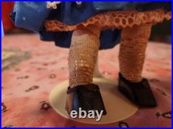Antique German Bisque Doll Size 2/1 Stationary Glass Eyes Blue Lace Dress 9.5