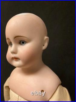 Antique German Bisque Doll on Leather Body with Closed Mouth, Gebruder Kuhnlenz