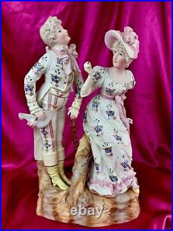 Antique German Bisque Figure Courting Couple Rococo Baroque Sitzendorf Victorian