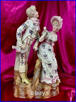 Antique German Bisque Figure Courting Couple Rococo Baroque Sitzendorf Victorian