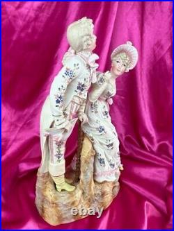 Antique German Bisque Figure Courting Couple Rococo Baroque Sitzendorf Victorian