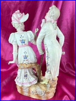 Antique German Bisque Figure Courting Couple Rococo Baroque Sitzendorf Victorian