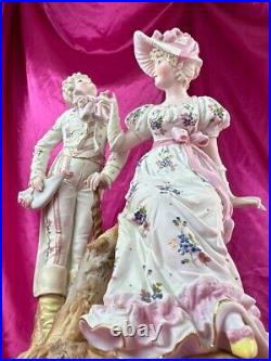 Antique German Bisque Figure Courting Couple Rococo Baroque Sitzendorf Victorian