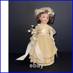 Antique German Bisque Head Doll 21 Germany Glass Eyes Orig Dress Mohair Wig