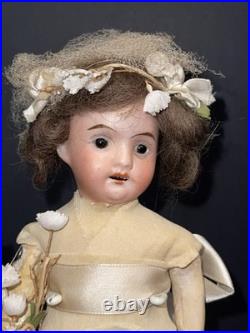 Antique German Bisque Head Doll 21 Germany Glass Eyes Orig Dress Mohair Wig