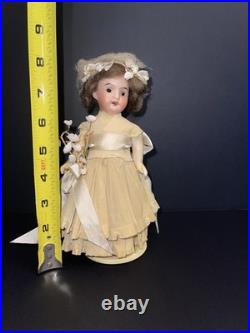 Antique German Bisque Head Doll 21 Germany Glass Eyes Orig Dress Mohair Wig