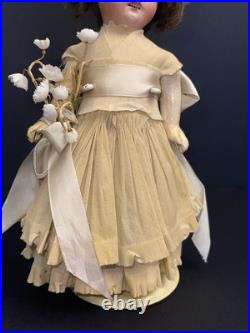 Antique German Bisque Head Doll 21 Germany Glass Eyes Orig Dress Mohair Wig