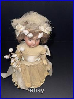 Antique German Bisque Head Doll 21 Germany Glass Eyes Orig Dress Mohair Wig