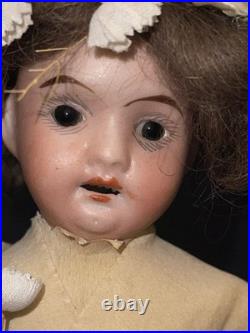 Antique German Bisque Head Doll 21 Germany Glass Eyes Orig Dress Mohair Wig