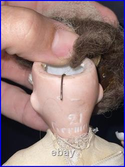 Antique German Bisque Head Doll 21 Germany Glass Eyes Orig Dress Mohair Wig