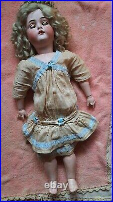 Antique German Bisque Head Doll Majestic 26 Pierced Ears Original Wig