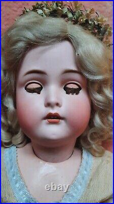 Antique German Bisque Head Doll Majestic 26 Pierced Ears Original Wig