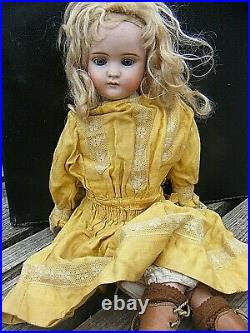 Antique German Bisque Head Doll With Wooden Limbs