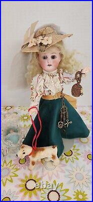 Antique German Bisque Heubach Doll 250. 9/ Dog / Doll In Buggy