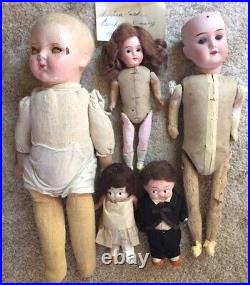 Antique German Bisque Paper Mache Doll Lot Of 5 Repair Restore DEP 1800s-1910s