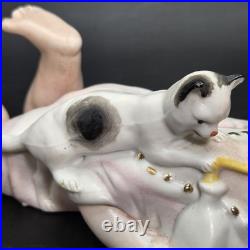 Antique German Bisque Piano Baby with Playful Kitten Victorian-era Baby Bottle