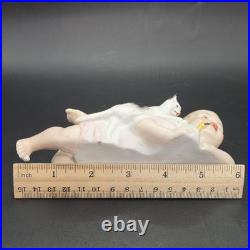 Antique German Bisque Piano Baby with Playful Kitten Victorian-era Baby Bottle