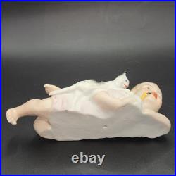Antique German Bisque Piano Baby with Playful Kitten Victorian-era Baby Bottle