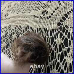 Antique German Bisque Porcelain Bathing Beauty Nude Pin Cushion Figure Hair Wig