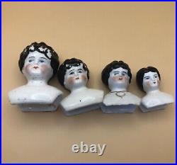 Antique German Bisque Porcelain Doll Heads Lot Of 12, 3 withGlass Eyes, 5 Marked