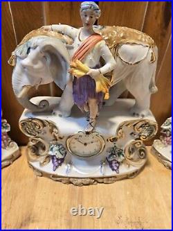 Antique German Bisque Porcelain Elephant Clock And Planters Read