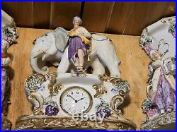 Antique German Bisque Porcelain Elephant Clock And Planters Read