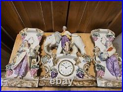 Antique German Bisque Porcelain Elephant Clock And Planters Read