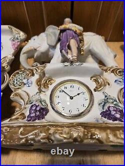 Antique German Bisque Porcelain Elephant Clock And Planters Read