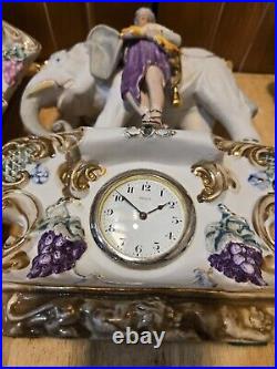 Antique German Bisque Porcelain Elephant Clock And Planters Read