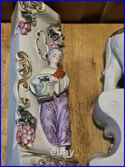 Antique German Bisque Porcelain Elephant Clock And Planters Read