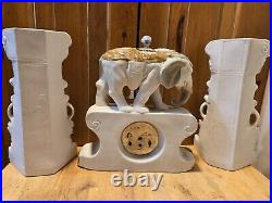 Antique German Bisque Porcelain Elephant Clock And Planters Read