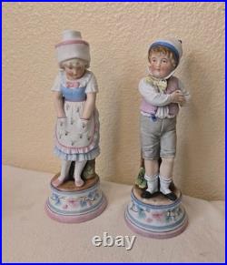 Antique German Bisque Porcelain Figures, 19th century boy and girl, Mold# 39
