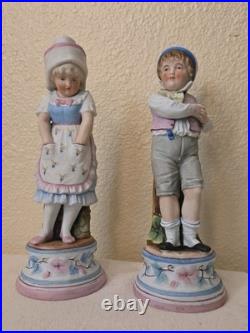 Antique German Bisque Porcelain Figures, 19th century boy and girl, Mold# 39