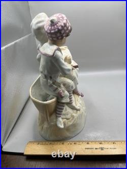 Antique German Bisque Porcelain Figurine Pair Vase Sitting on A Boat Reading
