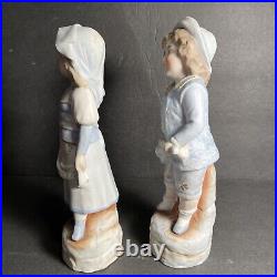 Antique German Bisque Porcelain Figurines 2 Young Boy & Girl Victorian Vintage