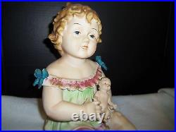 Antique German Bisque Porcelain Piano Baby Girl & Holding a Doll huge