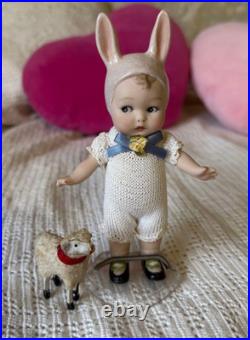 Antique German Bisque Rabbit Mignonette Doll 15cm & Small Sheep Set Free Shippng Antique German Bisque Rabbit Mignonette Doll 15cm & Small Sheep Set Free Shippng
