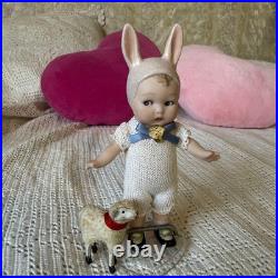 Antique German Bisque Rabbit Mignonette Doll 15cm & Small Sheep Set Free Shippng
