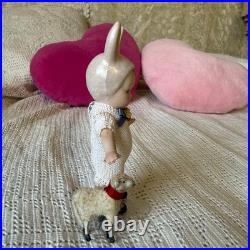 Antique German Bisque Rabbit Mignonette Doll 15cm & Small Sheep Set Free Shippng