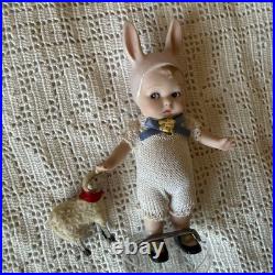 Antique German Bisque Rabbit Mignonette Doll 15cm & Small Sheep Set Free Shippng