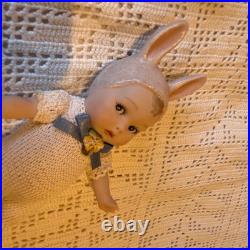 Antique German Bisque Rabbit Mignonette Doll 15cm & Small Sheep Set Free Shippng