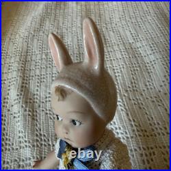 Antique German Bisque Rabbit Mignonette Doll 15cm & Small Sheep Set Free Shippng