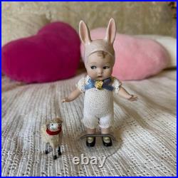 Antique German Bisque Rabbit Mignonette Doll 15cm & Small Sheep Set Free Shippng