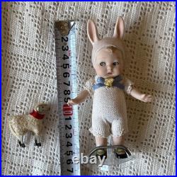 Antique German Bisque Rabbit Mignonette Doll 15cm & Small Sheep Set Free Shippng