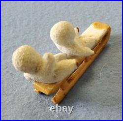 Antique German Bisque Snow Baby Hertwig Tumblers on Bisque Sled