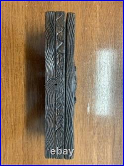 Antique German Black Forest Style Carved Floral Wood Glove Box with Lid Dark Brown