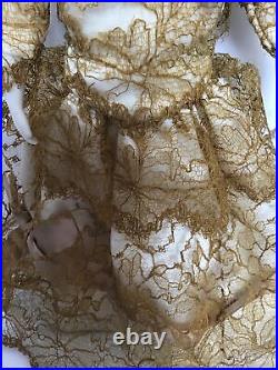 Antique German Blonde Curly Hair China Head Doll Cloth Body Lacy OverlayOutfit